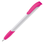 Stylo en plastique blanc avec clip incurvé coloré fabriqué en UE couleur rose troisième vue