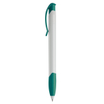 Stylo en plastique blanc avec clip incurvé coloré fabriqué en UE couleur turquoise