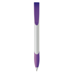 Stylo en plastique blanc avec clip incurvé coloré fabriqué en UE couleur violet deuxième vue