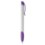 Stylo en plastique blanc avec clip incurvé coloré fabriqué en UE couleur violet cinquième vue