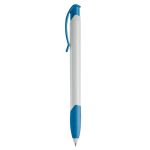 Stylo en plastique blanc avec clip incurvé coloré fabriqué en UE couleur blanc/bleu