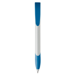 Stylo en plastique blanc avec clip incurvé coloré fabriqué en UE couleur blanc/bleu deuxième vue