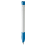 Stylo en plastique blanc avec clip incurvé coloré fabriqué en UE couleur blanc/bleu quatrière vue