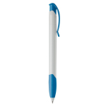 Stylo en plastique blanc avec clip incurvé coloré fabriqué en UE couleur blanc/bleu cinquième vue