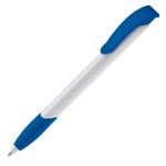 Stylo en plastique blanc avec clip incurvé coloré fabriqué en UE couleur bleu roi troisième vue