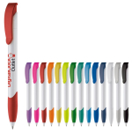 Stylo en plastique blanc avec clip incurvé coloré fabriqué en UE