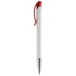 Stylo en plastique blanc avec détails sur le bouton-poussoir couleur rouge