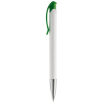 Stylo en plastique blanc avec détails sur le bouton-poussoir couleur vert