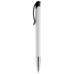 Stylo en plastique blanc avec détails sur le bouton-poussoir couleur blanc/noir