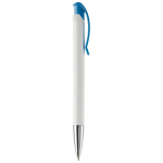 Stylo en plastique blanc avec détails sur le bouton-poussoir couleur blanc/bleu cinquième vue