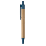 Stylo en bambou et paille de blé avec détails colorés couleur bleu
