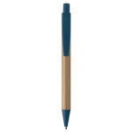 Stylo en bambou et paille de blé avec détails colorés couleur bleu deuxième vue