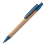 Stylo en bambou et paille de blé avec détails colorés couleur bleu troisième vue