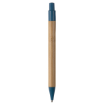 Stylo en bambou et paille de blé avec détails colorés couleur bleu quatrière vue