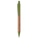 Stylo en bambou et paille de blé avec détails colorés couleur vert deuxième vue