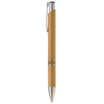 Stylo à bouton-poussoir en bambou avec double anneau argenté au milieu couleur naturel troisième vue