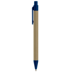 Stylo en papier recyclé avec bouton-poussoir et pointe colorés couleur bleu