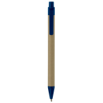 Stylo en papier recyclé avec bouton-poussoir et pointe colorés couleur bleu deuxième vue