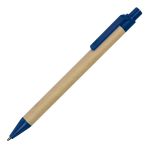 Stylo en papier recyclé avec bouton-poussoir et pointe colorés couleur bleu troisième vue