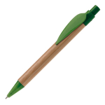 Stylo écologique en bambou avec clip en forme de feuille couleur vert foncé troisième vue