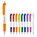 Stylo transparent en matériau biodégradable avec détails colorés
