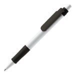 Stylo à bouton-poussoir en matériau biodégradable à encre bleue couleur blanc/noir troisième vue