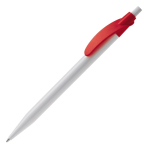 Stylo en plastique blanc avec clip incurvé coloré couleur rouge