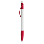 Stylo blanc avec détails colorés et poignée texturée couleur rouge