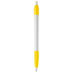 Stylo blanc avec détails colorés et poignée texturée couleur jaune quatrière vue