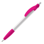 Stylo blanc avec détails colorés et poignée texturée couleur rose troisième vue