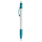 Stylo blanc avec détails colorés et poignée texturée couleur turquoise