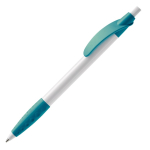 Stylo blanc avec détails colorés et poignée texturée couleur turquoise troisième vue