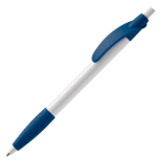 Stylo blanc avec détails colorés et poignée texturée couleur bleu foncé troisième vue