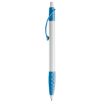 Stylo blanc avec détails colorés et poignée texturée couleur bleu ciel