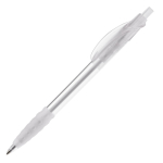 Stylo transparent en plastique avec prise en caoutchouc fabriqué en UE couleur blanc transparent