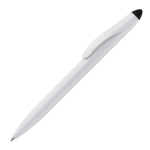 Stylo en plastique avec mécanisme rotatif et pointeur noir couleur blanc/noir troisième vue