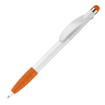 Stylo en plastique avec pointeur et poignée texturée colorée couleur orange troisième vue