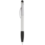 Stylo en plastique avec pointeur et poignée texturée colorée couleur blanc/noir