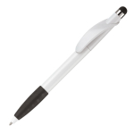 Stylo en plastique avec pointeur et poignée texturée colorée couleur blanc/noir troisième vue