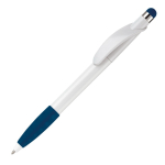 Stylo en plastique avec pointeur et poignée texturée colorée couleur bleu foncé troisième vue