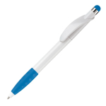 Stylo en plastique avec pointeur et poignée texturée colorée couleur bleu ciel troisième vue