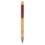 Stylo en bois avec détail coloré en haut couleur rouge deuxième vue