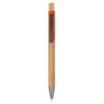 Stylo en bois avec détail coloré en haut couleur orange deuxième vue