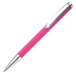 Stylo rotatif en aluminium avec clip et pointe métallique couleur rose troisième vue
