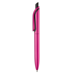 Stylo en plastique métallisé avec clip solide et recharge jumbo bleue couleur rose troisième vue