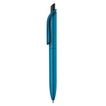 Stylo en plastique métallisé avec clip solide et recharge jumbo bleue couleur bleu ciel troisième vue