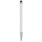 Stylo rotatif en métal avec stylet en haut couleur blanc quatrière vue