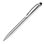 Stylo rotatif en métal avec stylet en haut couleur argenté brillant troisième vue