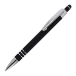 Stylo en aluminium avec finition soft-touch et 3 anneaux argentés couleur noir troisième vue