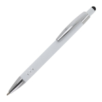 Stylo en aluminium avec finition soft-touch et 3 anneaux argentés couleur blanc troisième vue